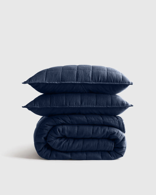 European Linen Box Quilt Set - Twin / Dusty Olive