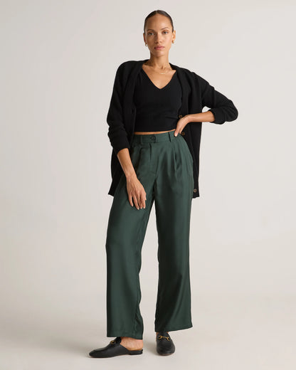 100% Silk Twill Trouser - 0 / Forest Green