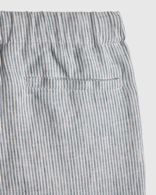 100% European Linen Pull-On Shorts - 6 / Blue Pinstripe