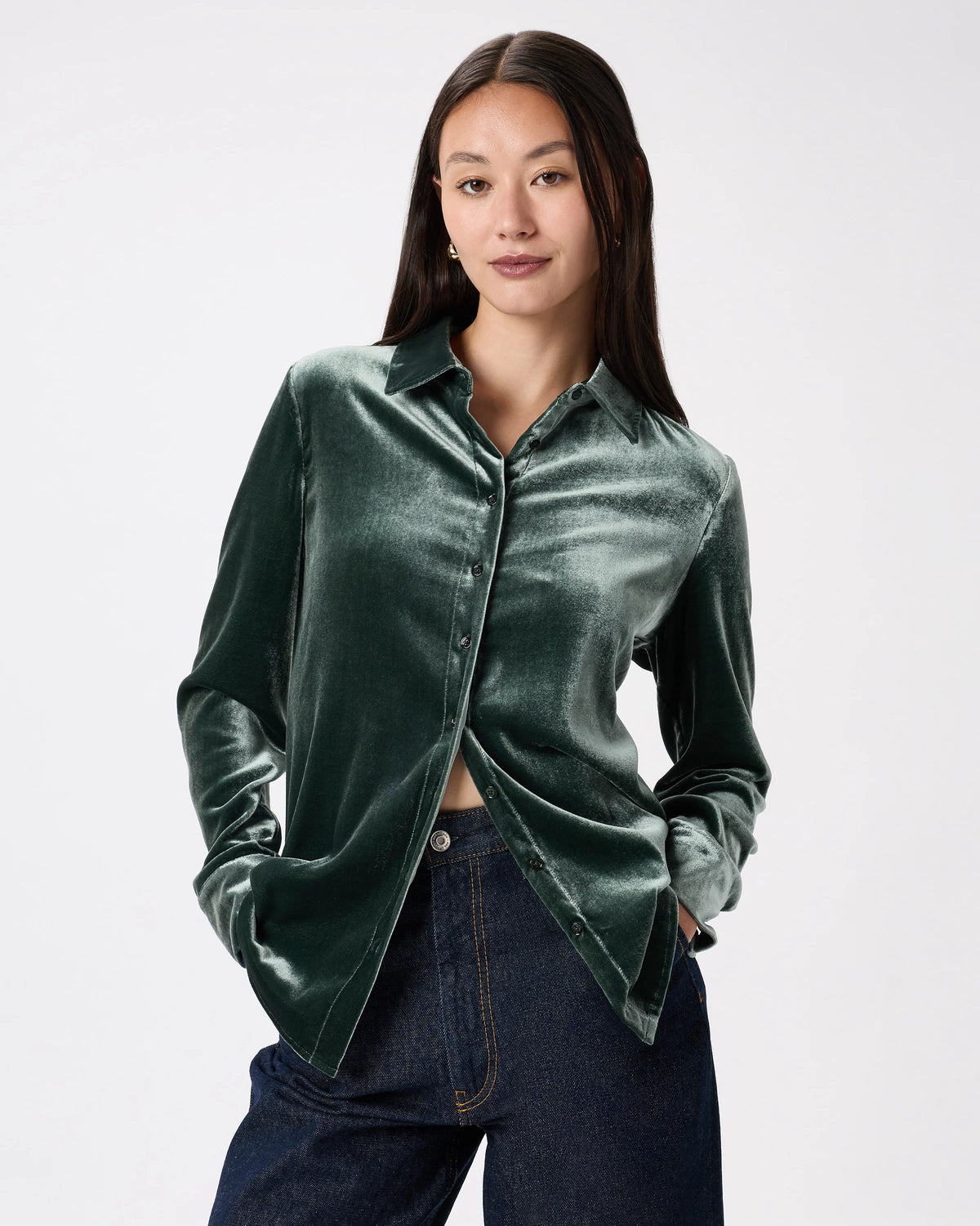 Stretch Silk Velvet Long Sleeve Shirt - XS / Dogwood