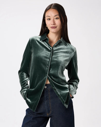 Stretch Silk Velvet Long Sleeve Shirt - XS / Dogwood