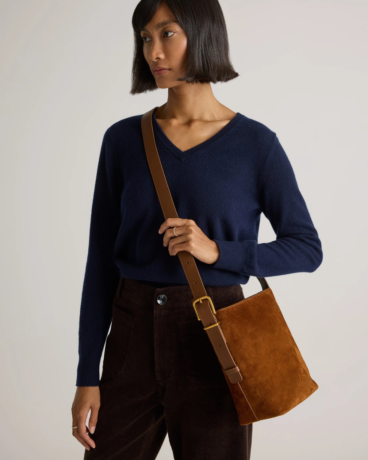 Italian Suede Bucket Crossbody - One Size / Sand