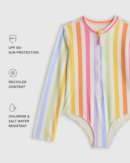 Long Sleeve Zip-Up Swimsuit - 2T / Happy Floral