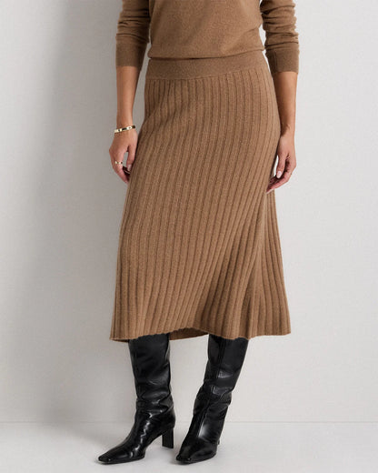 Mongolian Cashmere Midi Skirt - XS / Brown