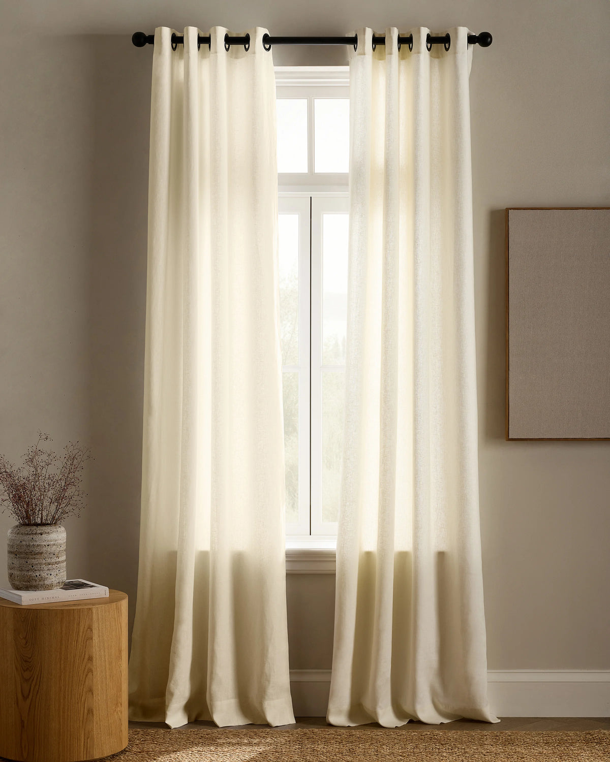 European Linen Grommet Curtain - Single Panel - 48x84 / White
