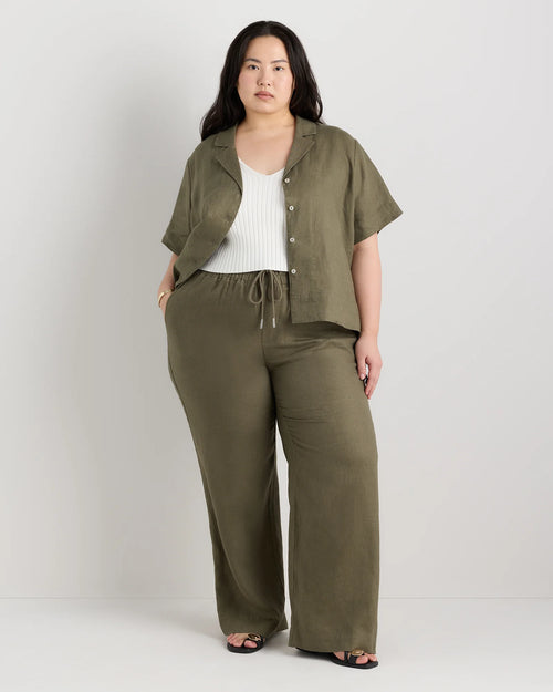 100% European Linen Wide Leg Pants - 1X / Bayberry Olive