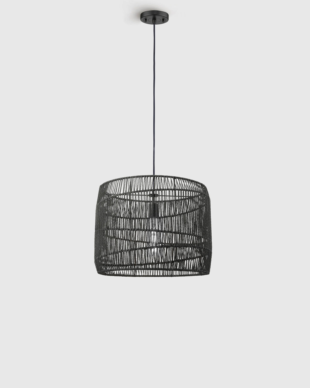 Woven Rope Drum Pendant Light - One Size / Black