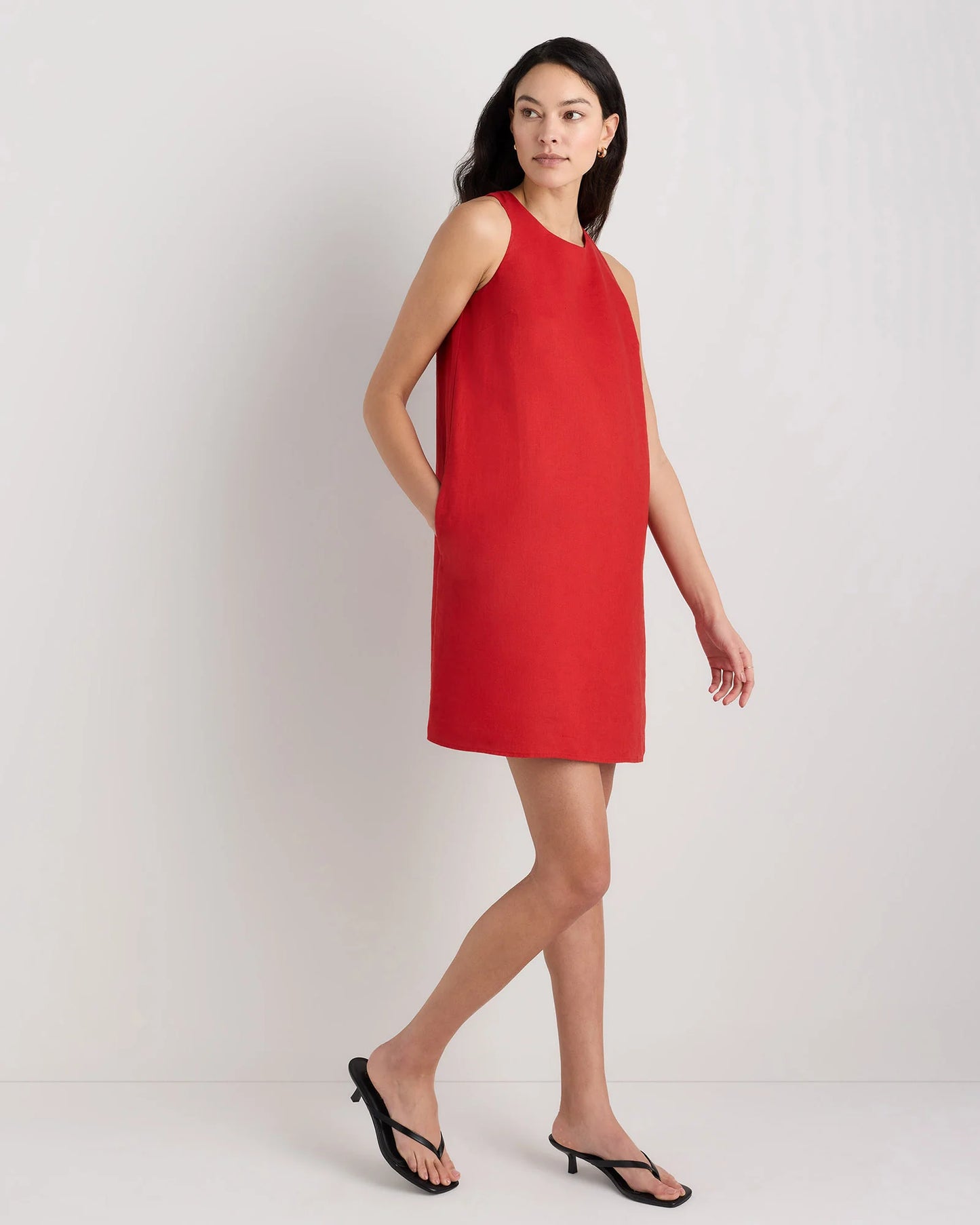 100% European Linen Tank Mini Dress - XS / Deep Navy