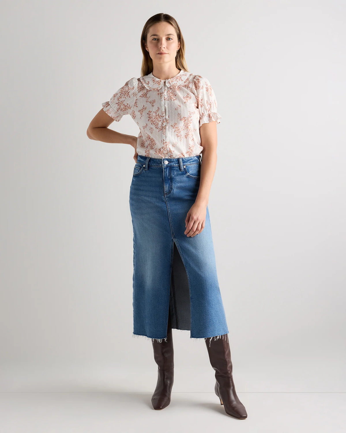 Embroidered Cotton Ruffle Collar Short Sleeve Blouse - XS / Classic White