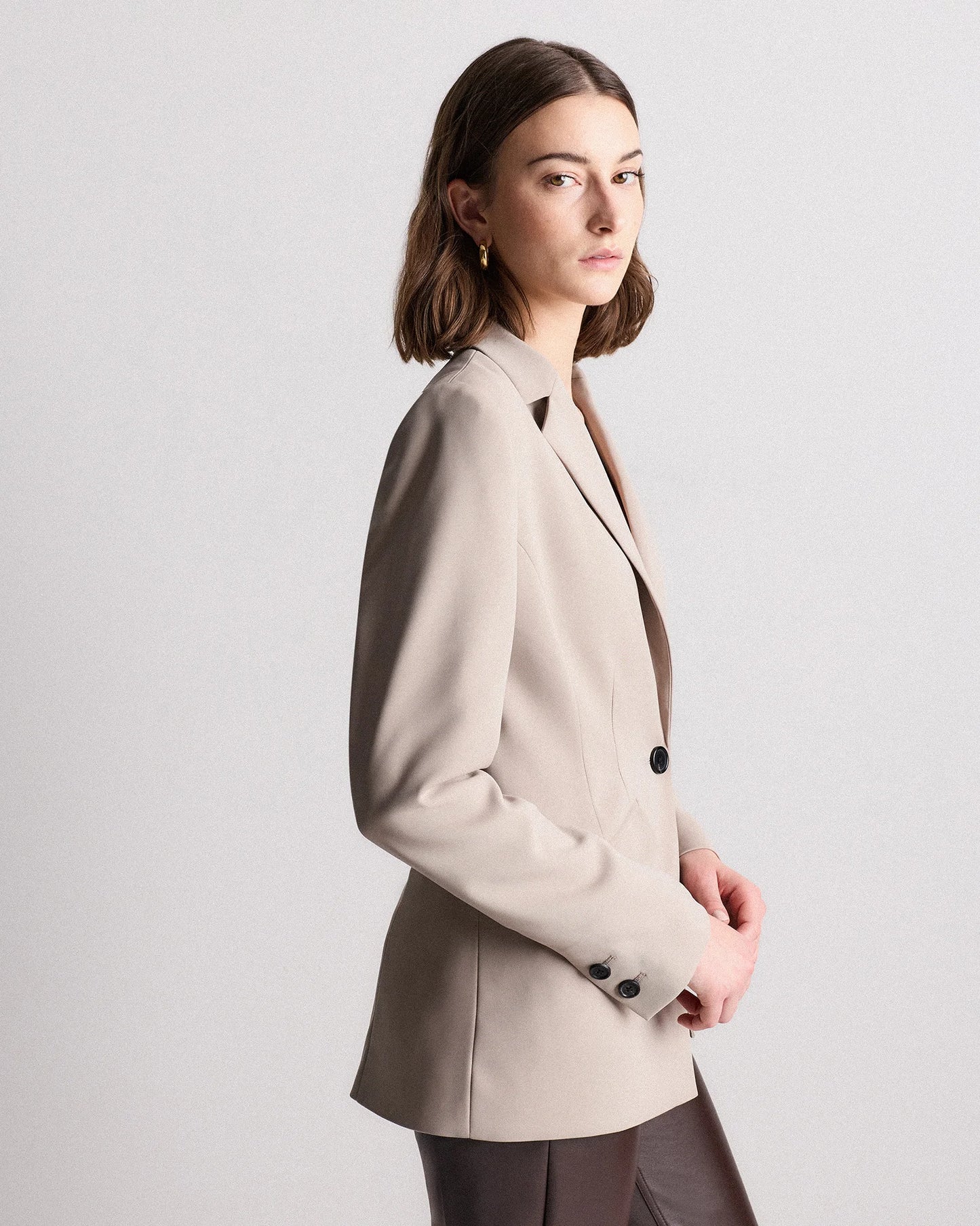 Stretch Crepe Cinched Waist Blazer - XS / Sand