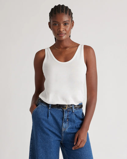 Cotton Modal Double Scoop Neck Tank - XS / Navy