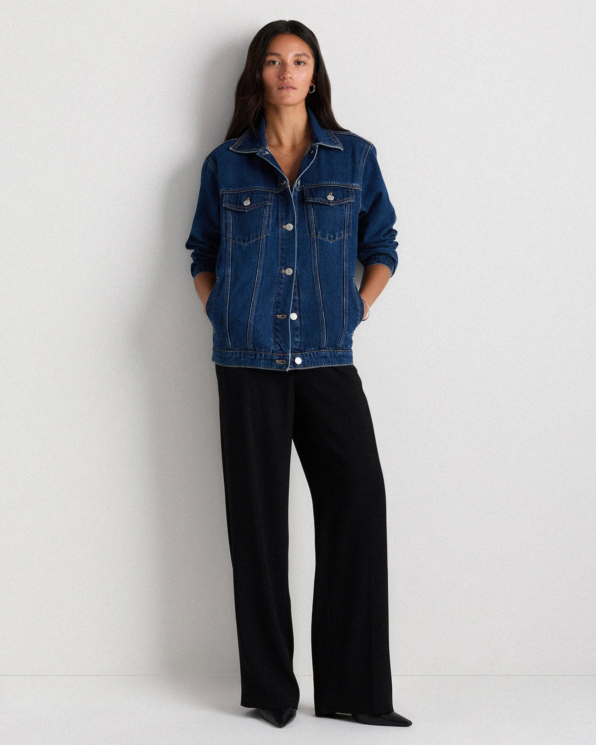 100% Organic Cotton Oversized Denim Jacket - XS / Washed Black