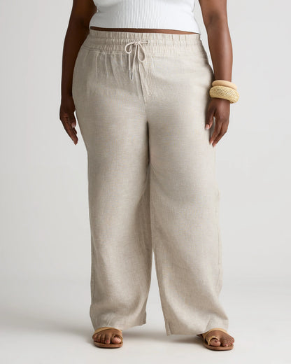 100% European Linen Wide Leg Pants - 1X / Bayberry Olive