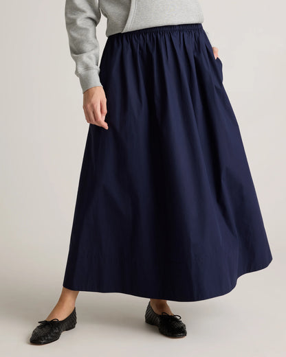 100% Organic Cotton Poplin A-line Maxi Skirt - XS / Classic White