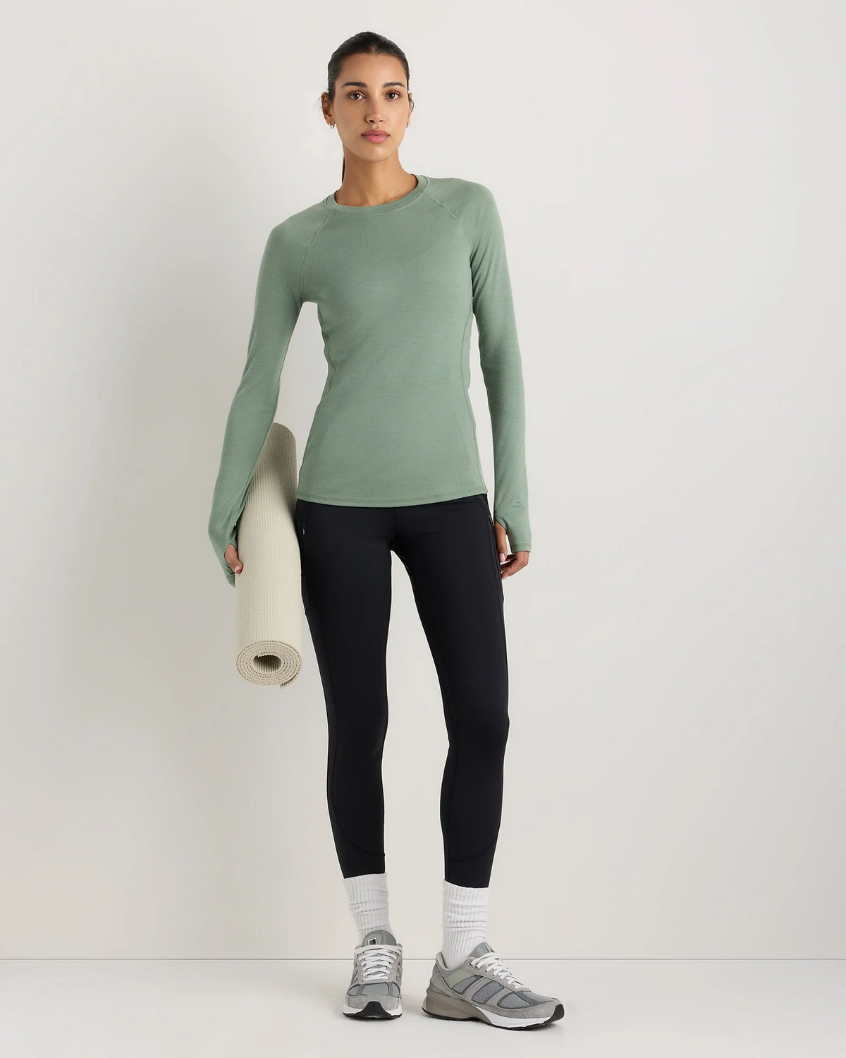 100% Merino Wool Cold Weather Base Layer Crew - XS / Sea Spray Green