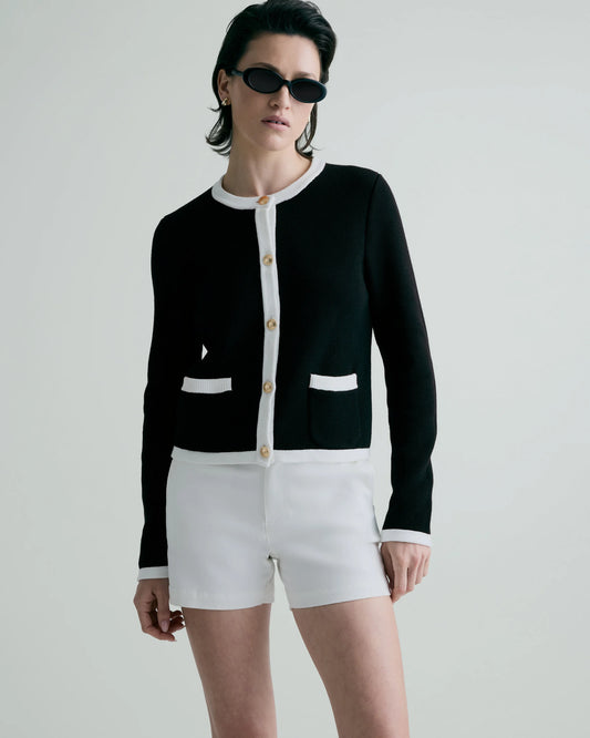 100% Organic Cotton Sweater Jacket - XS / Black/Ivory Colorblock