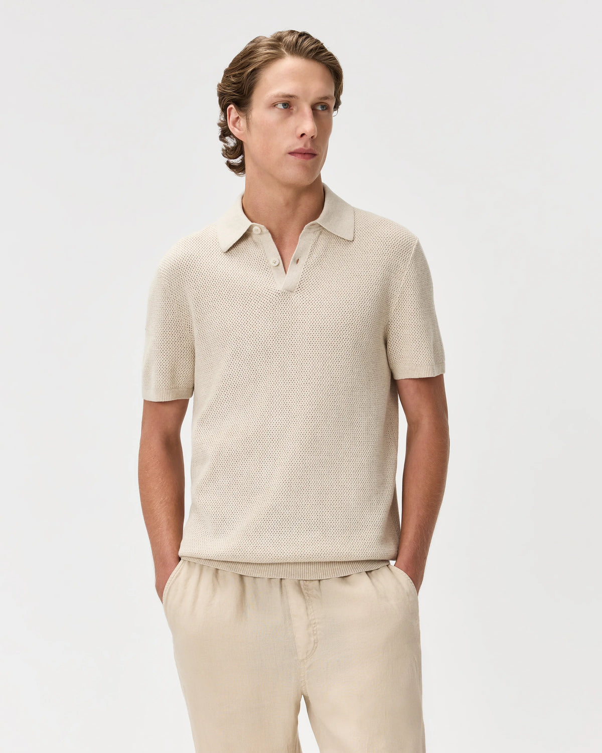 100% Organic Cotton Mesh-Stitch Sweater Polo - XS / Charcoal