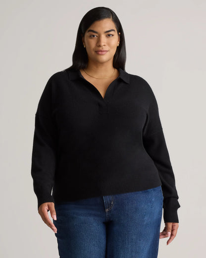Mongolian Cashmere Polo Sweater - 1X / Ivory