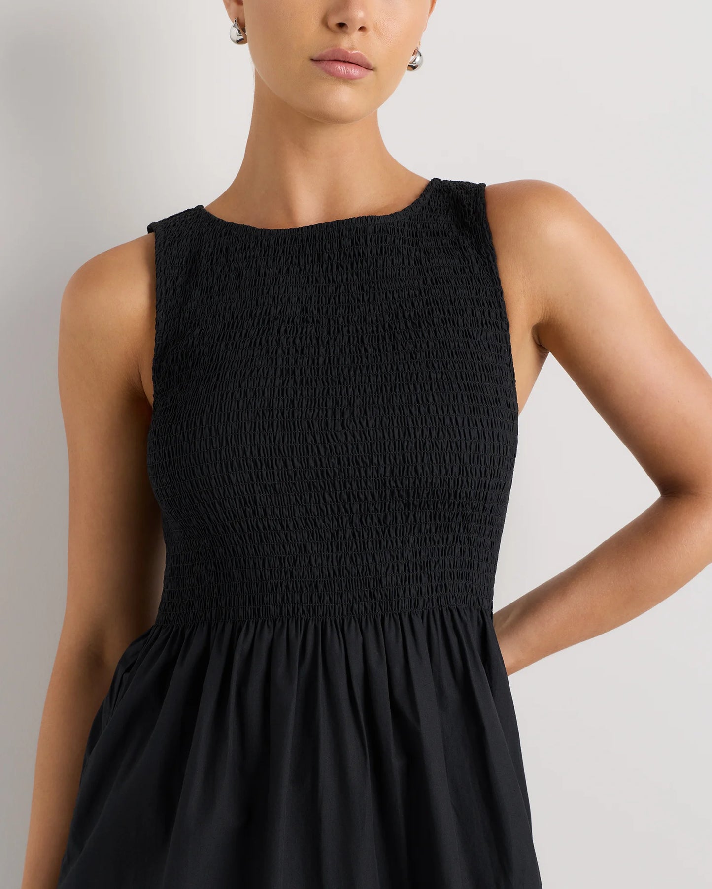 100% Organic Cotton Poplin Boat Neck Maxi Dress - XS / Black