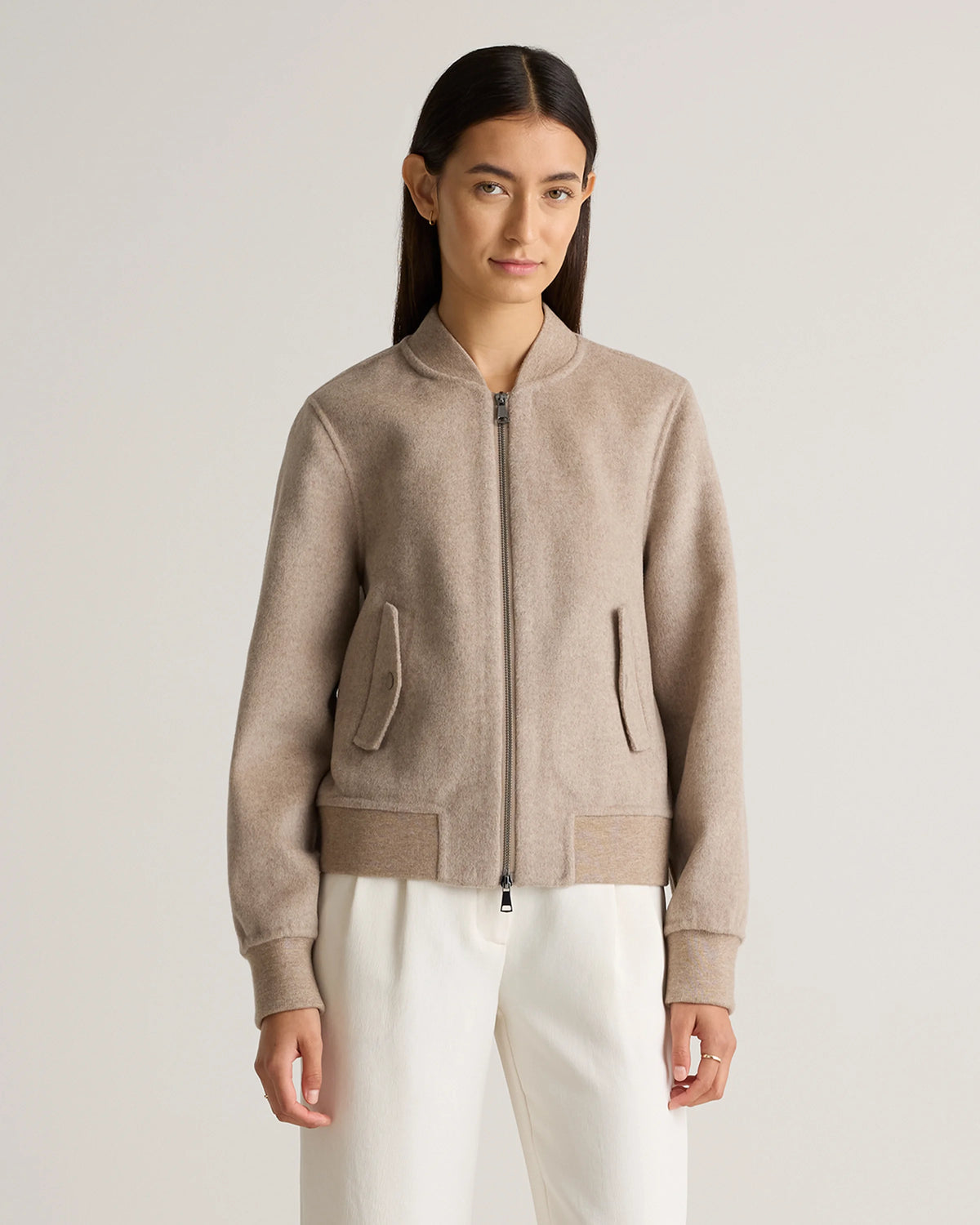 Double-Faced Merino Wool Bomber Jacket - XS / Black