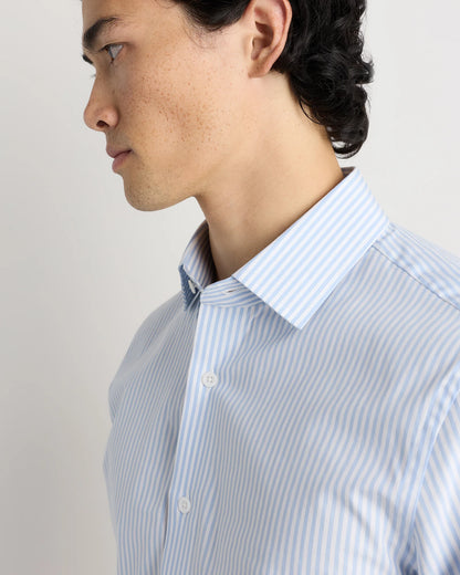 Organic Cotton Stretch Poplin Dress Shirt - S / Light Blue Stripe
