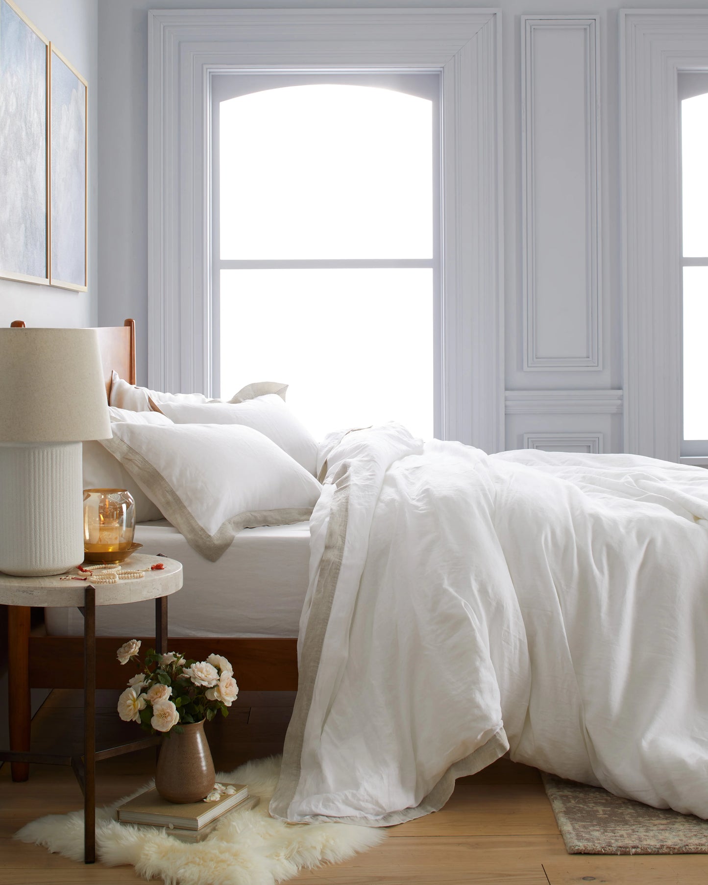 European Linen Bordered Sham Set - Standard / Bordered Flax