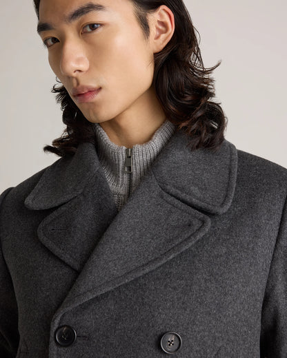 Italian Wool Double-Breasted Officer Topcoat - S / Heather Charcoal