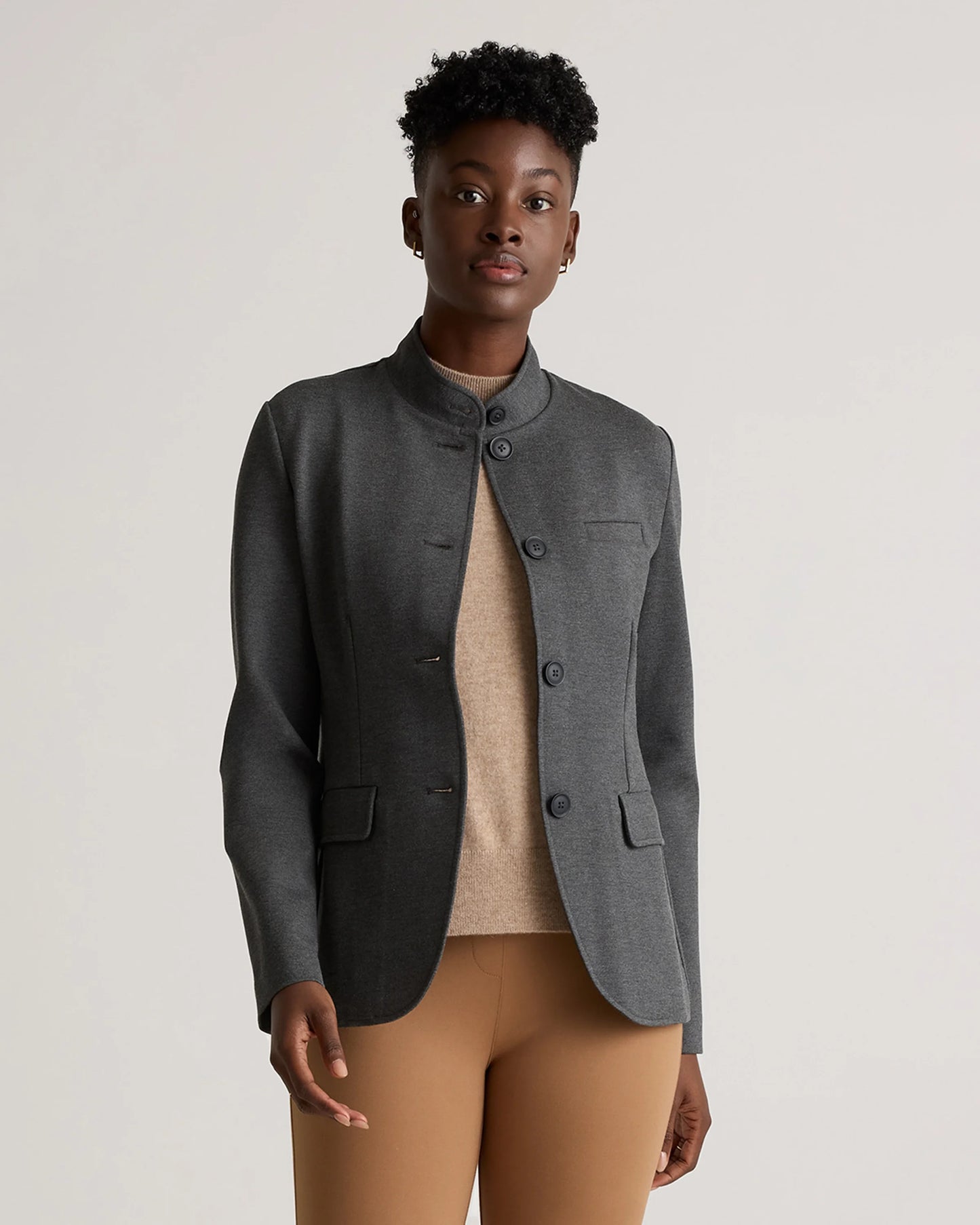 Ultra-Stretch Ponte Stand Collar Blazer - XS / Navy