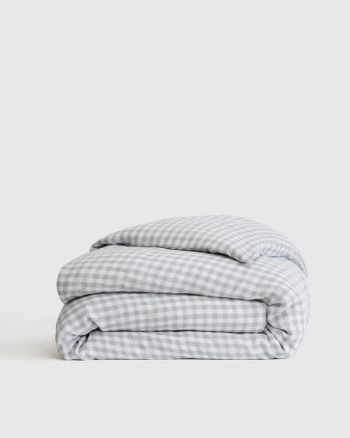 European Linen Gingham Duvet Cover - Twin / Blue Fog