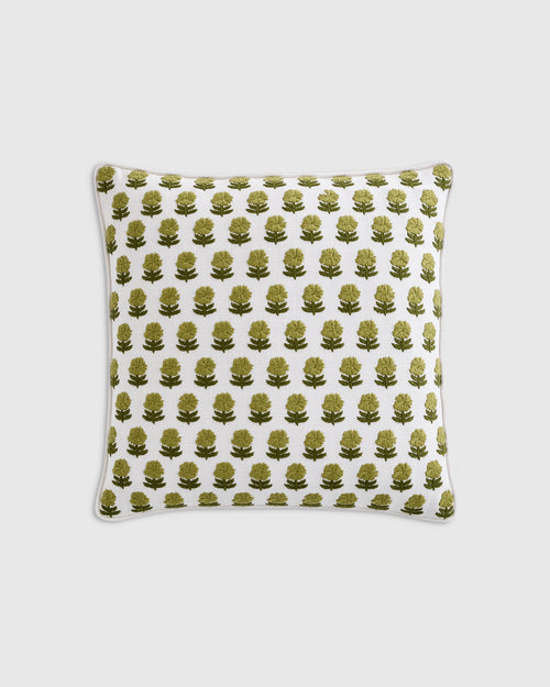 Embroidered Floral Cotton Pillow Cover - 20x20 / Green