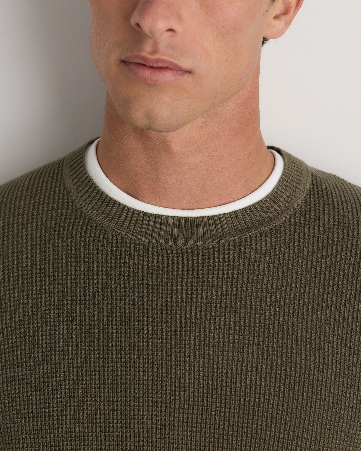 Organic Cotton Cashmere Waffle Crewneck Sweater - S / Bayberry Olive