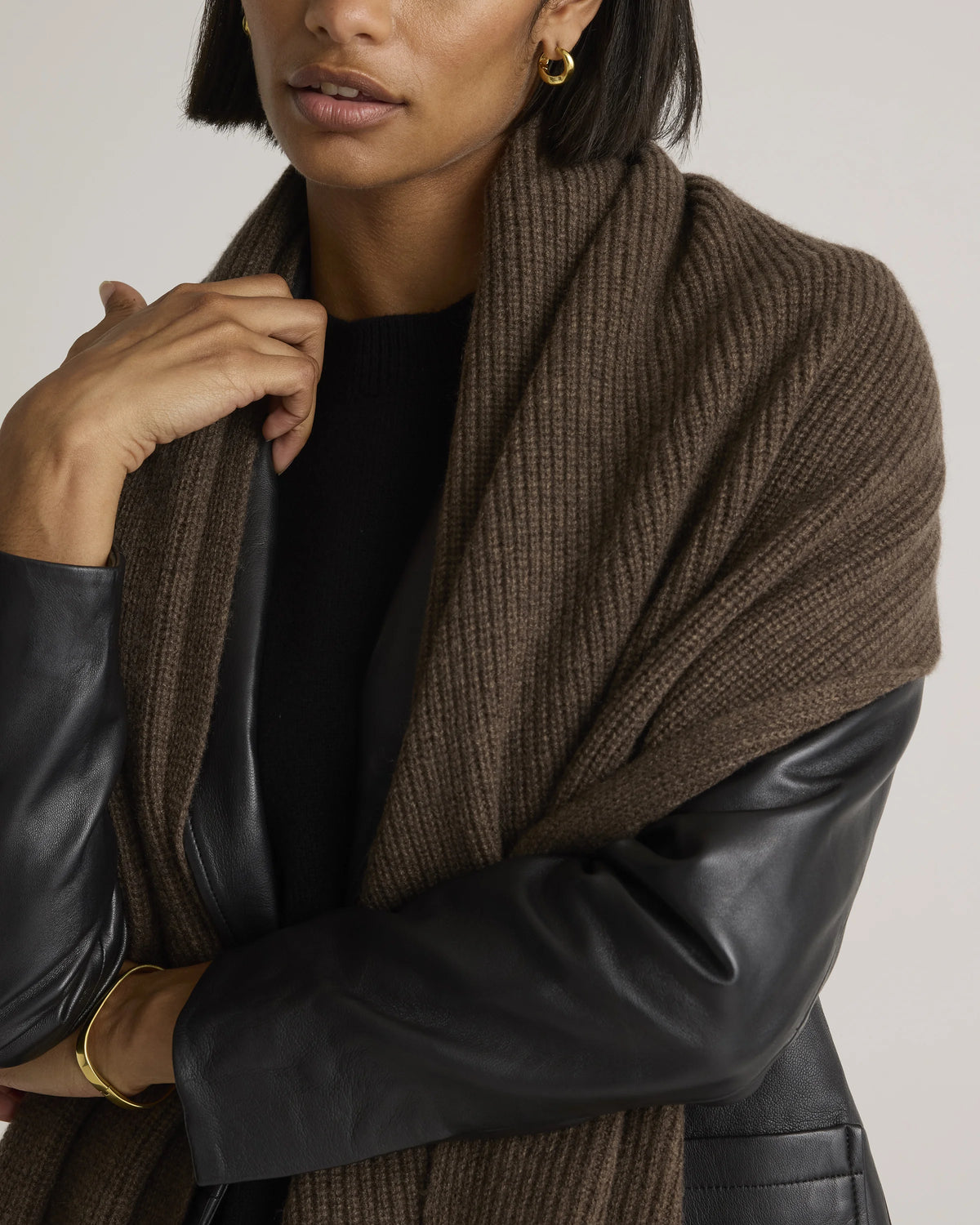 Mongolian Cashmere Ribbed Wrap - One Size / Heather Grey