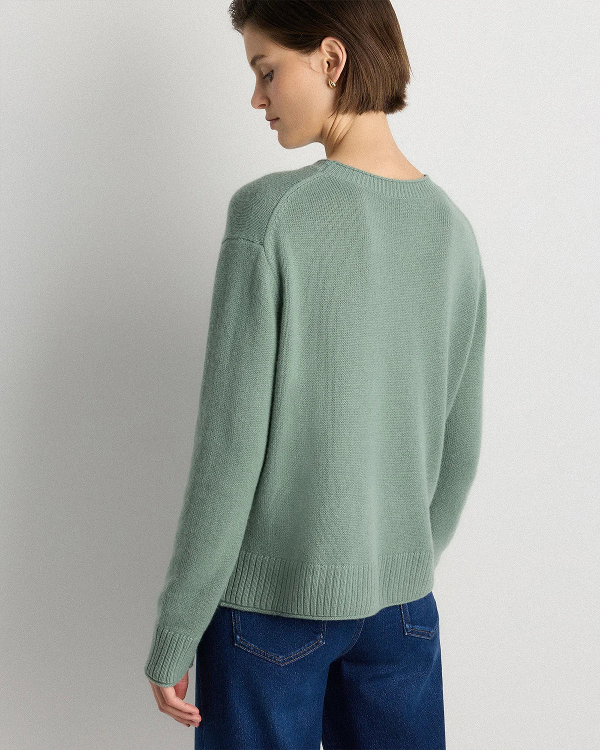Mongolian Cashmere Boxy Crewneck Sweater - XS / Faded Denim/Brown/Ivory Variegated Stripe