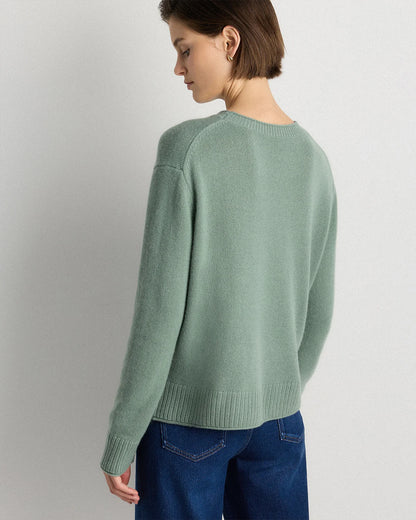 Mongolian Cashmere Boxy Crewneck Sweater - XS / Faded Denim/Brown/Ivory Variegated Stripe