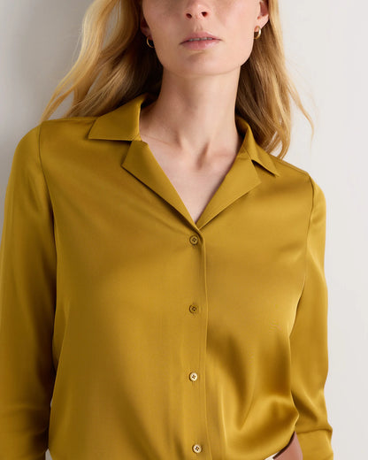 Washable Stretch Silk Notch Collar Blouse - XS / Moonstone Blue