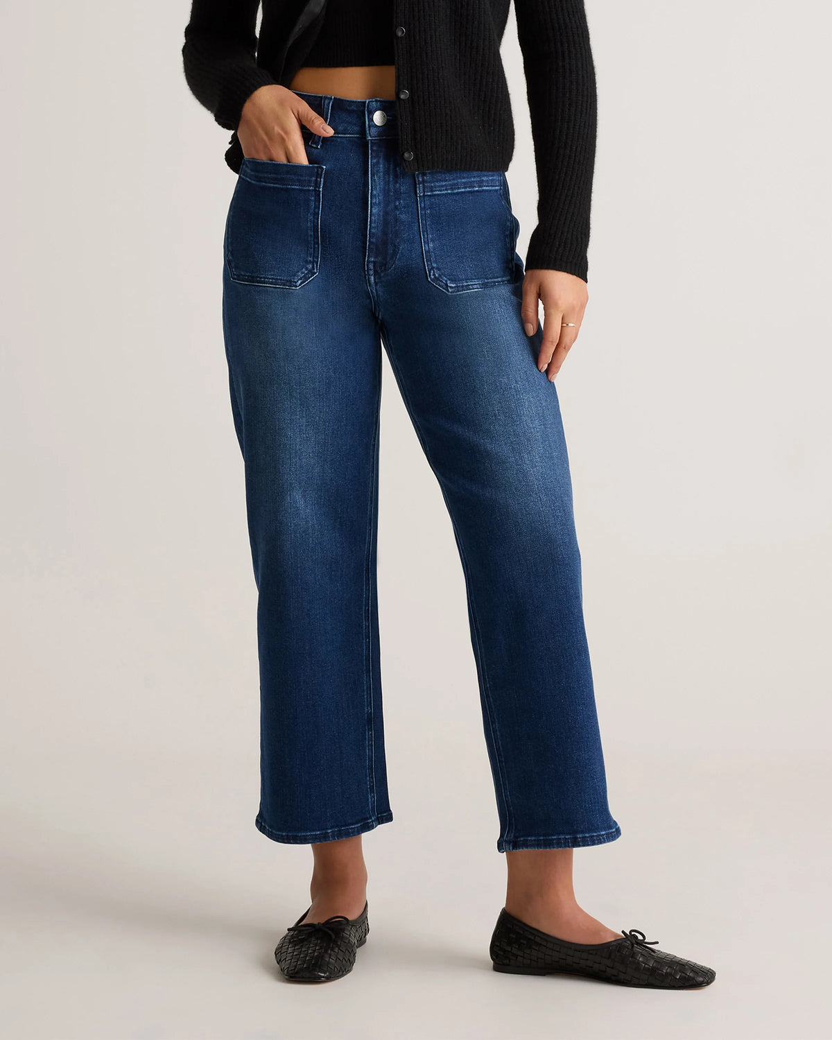 Bella Stretch Patch Pocket Wide Leg Jeans - 24 / Seaside Blue