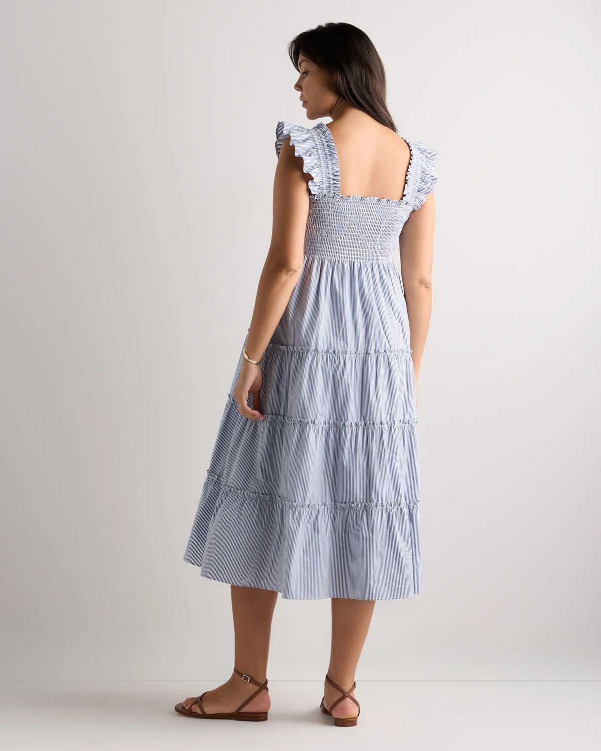 100% Organic Cotton Poplin Maternity Smocked Midi Dress - XS / Classic White