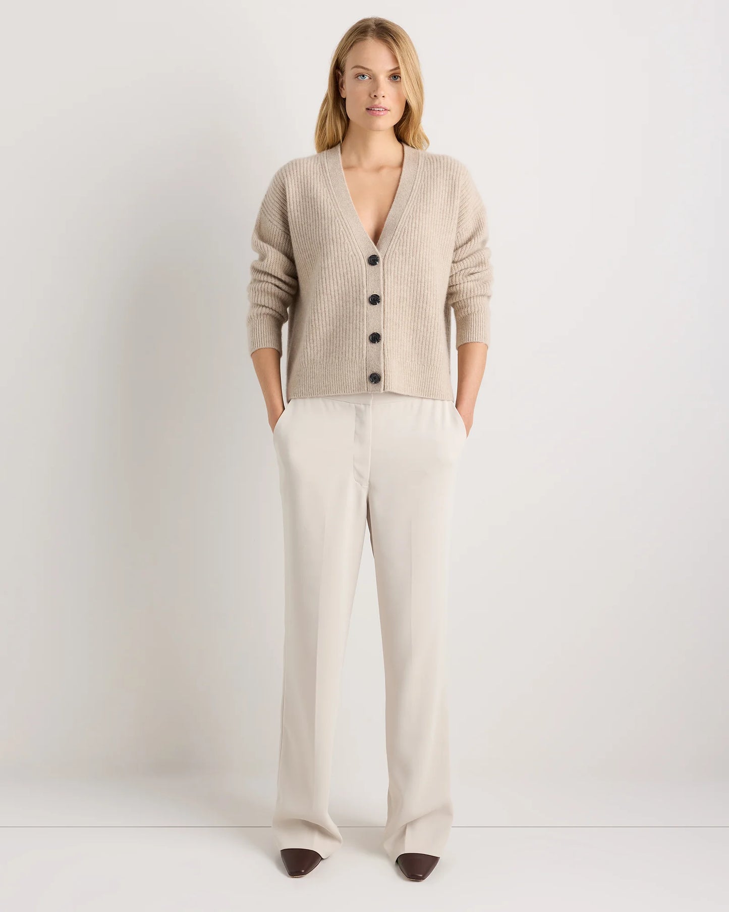 Mongolian Cashmere Fisherman Boxy Cropped Cardigan Sweater - XS / Undyed Natural Heather