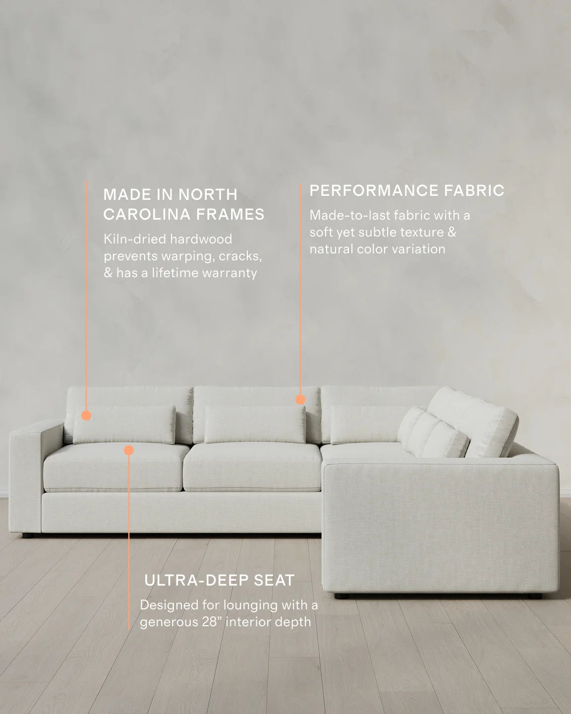 Ashford Deep Seat L Sectional in Performance Chenille Linen Blend - 119x119 / Sorrell