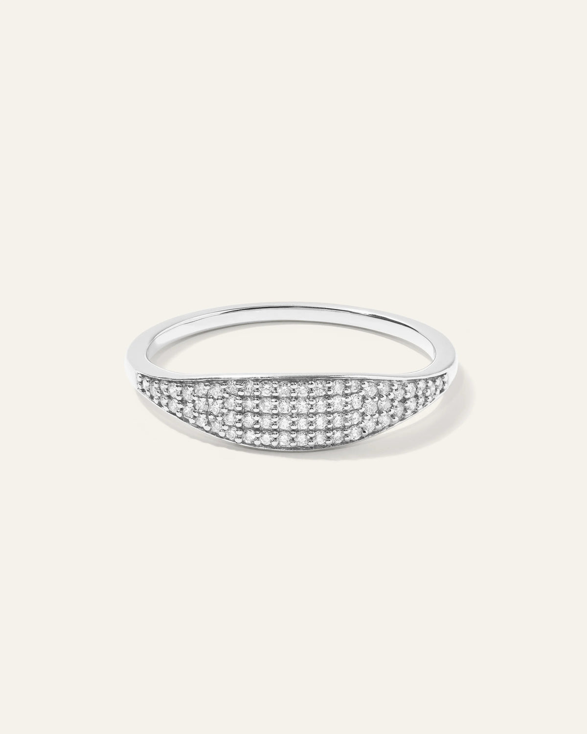 14k Gold Pave Slim Signet Ring - 4 / Yellow Gold
