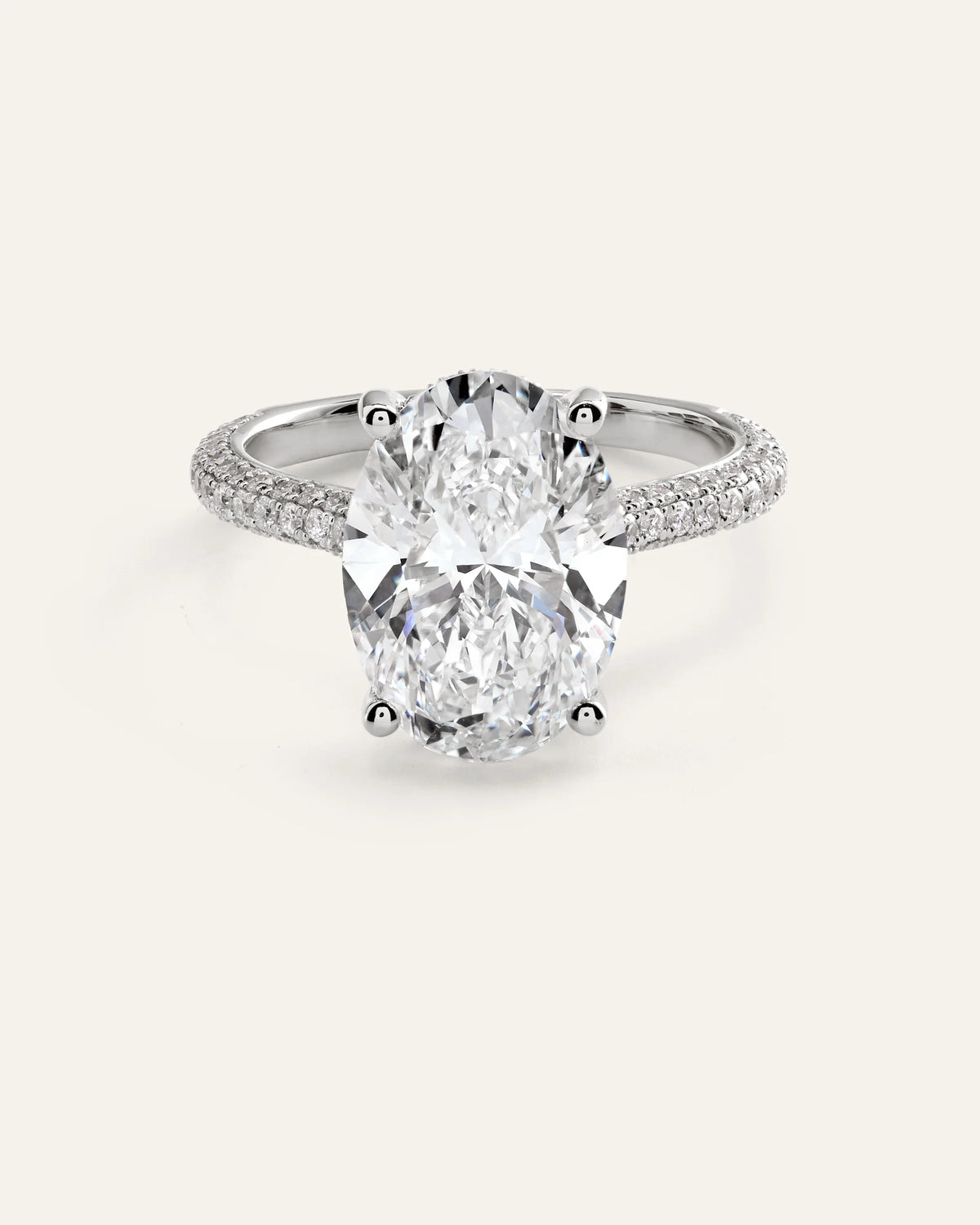 Lab Grown Diamond Oval Pave Cathedral Engagement Ring - 5ct - 4 / Yellow Gold