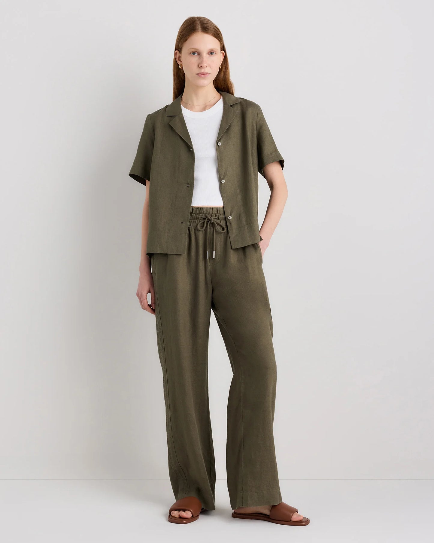 100% European Linen Wide Leg Pants - XS / Flax