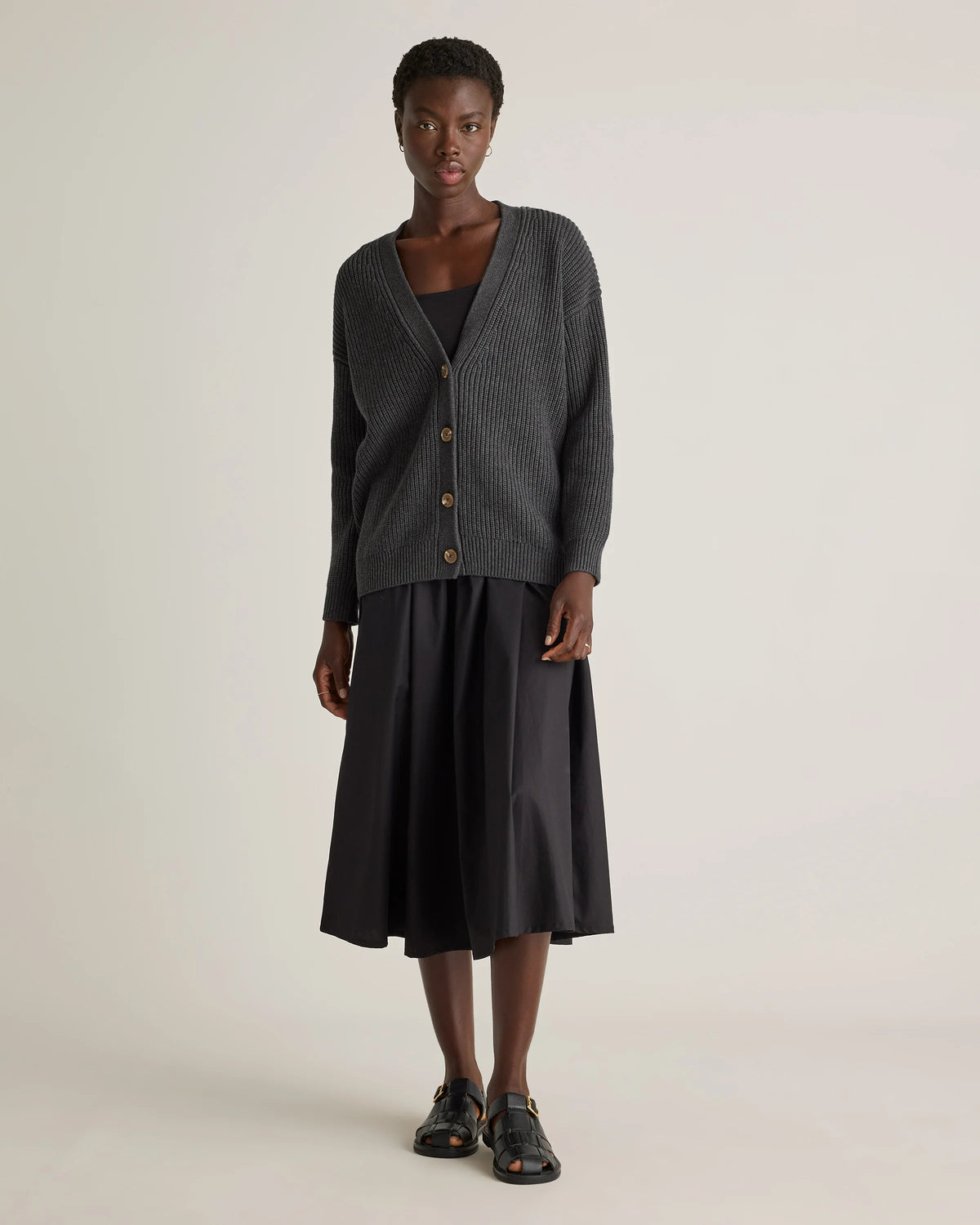 100% Organic Cotton Oversized Boyfriend Cardigan - XS / Speckled Beige