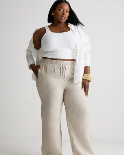 100% European Linen Wide Leg Pants - 1X / Black