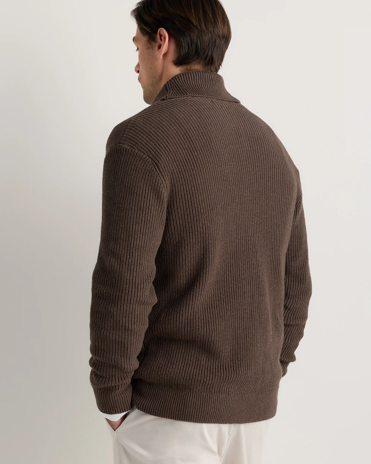 100% Organic Cotton Ribbed Shawl-Collar Cardigan Sweater - S / Bayberry Olive