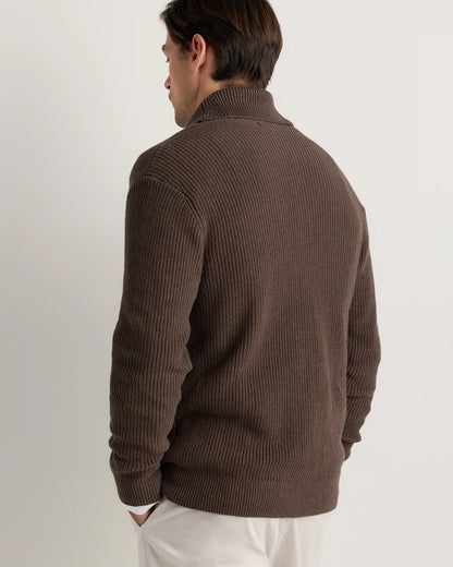 100% Organic Cotton Ribbed Shawl-Collar Cardigan Sweater - S / Bayberry Olive
