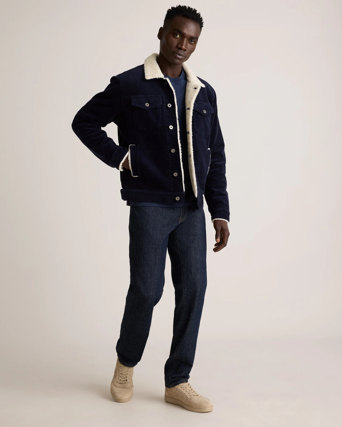 Organic Stretch Corduroy Sherpa-Lined Trucker Jacket - S / Espresso