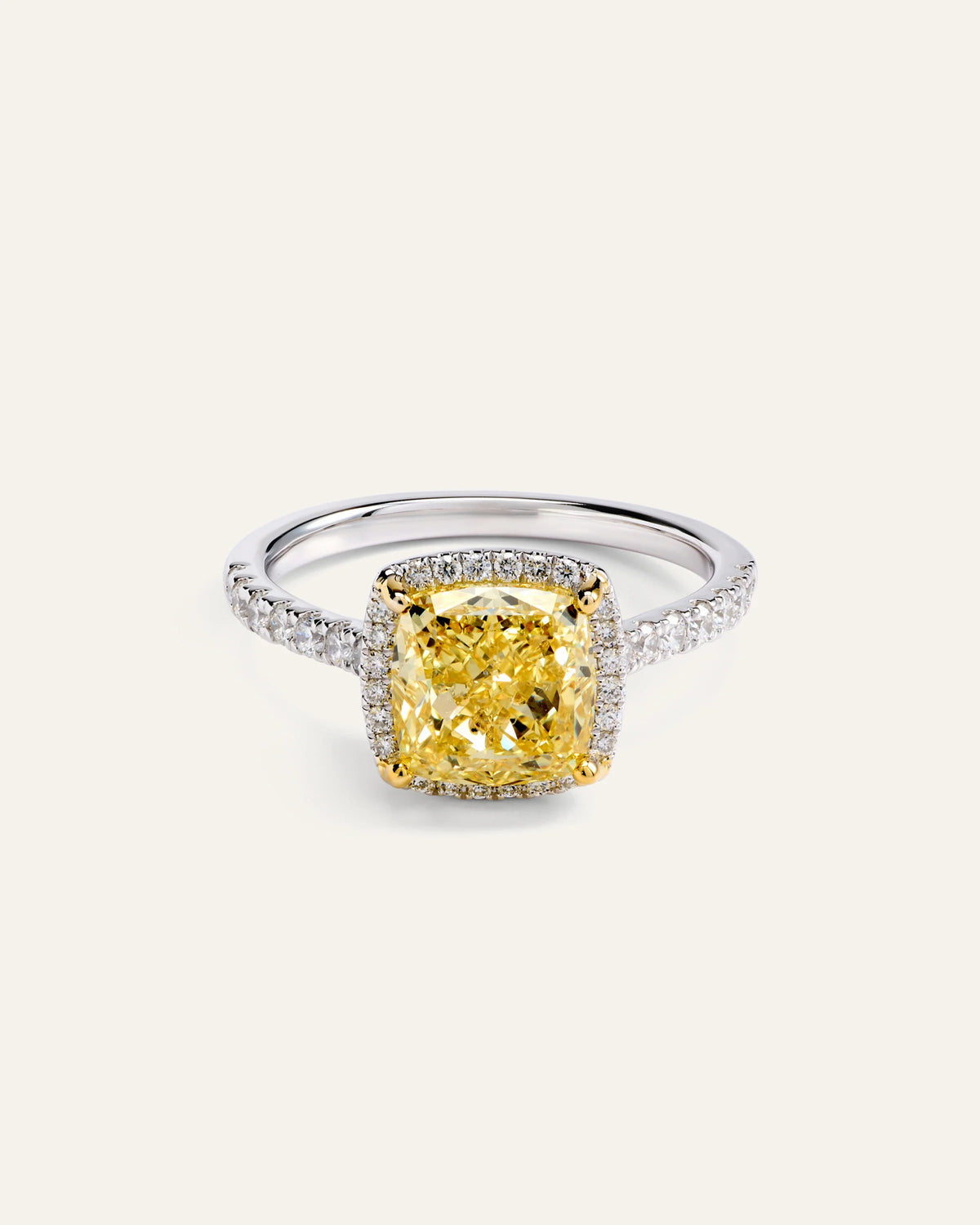 14K Gold Yellow Lab Grown Diamond Cushion Halo Engagement Ring - 3ct - 4 / No Color