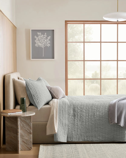 European Linen Cotton Stitch Quilt Set - Twin / Stone