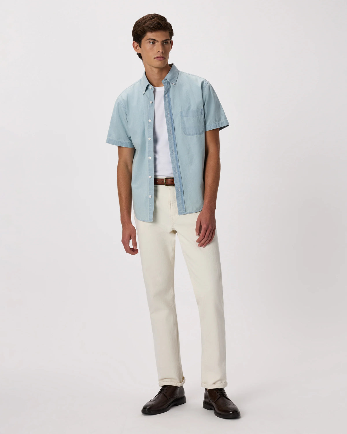 100% Organic Chambray Short Sleeve Shirt - S / Light Chambray